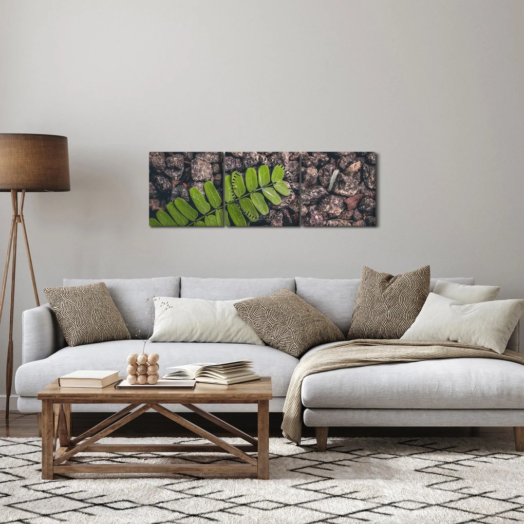 Obraz zelenej rastliny (s hodinami) (90x30 cm)