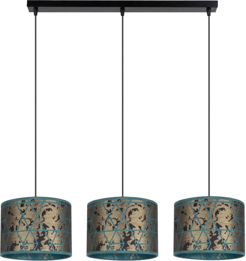 Luster na lanku REZO 3xE27/60W/230V zlatá/tyrkysová