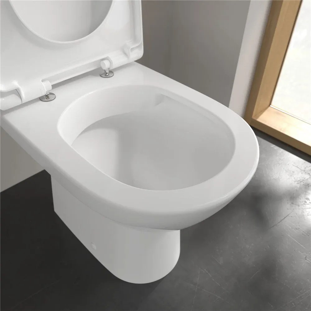 VILLEROY &amp; BOCH O.novo WC misa kombi s hlbokým splachovaním bez vnútorného okraja, zadný odpad, 370 x 670 mm, biela alpská, s povrchom AntiBac a CeramicPlus, 5661R0T2