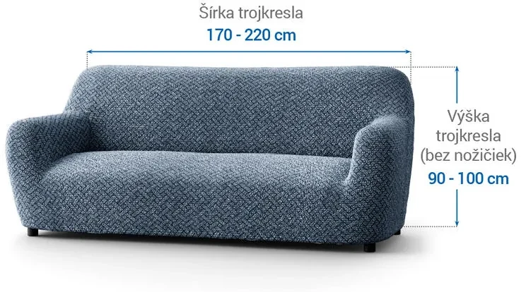 Bielastické poťahy VENEZIA modrá trojkreslo (š. 170 - 220 cm)