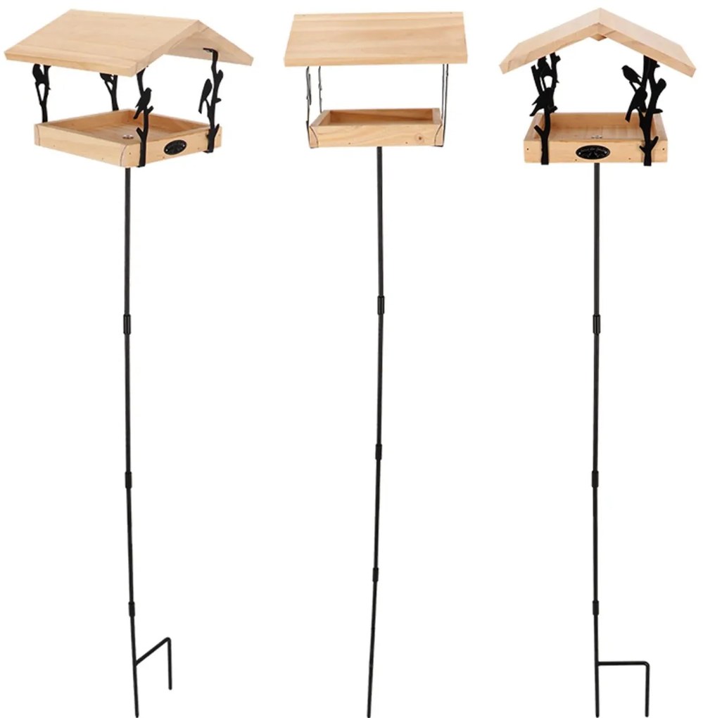 Zapichovacie kŕmidlo pre vtáky Rhi, 131,5x24,5x24,5 cm, drevo/kov, hnedá