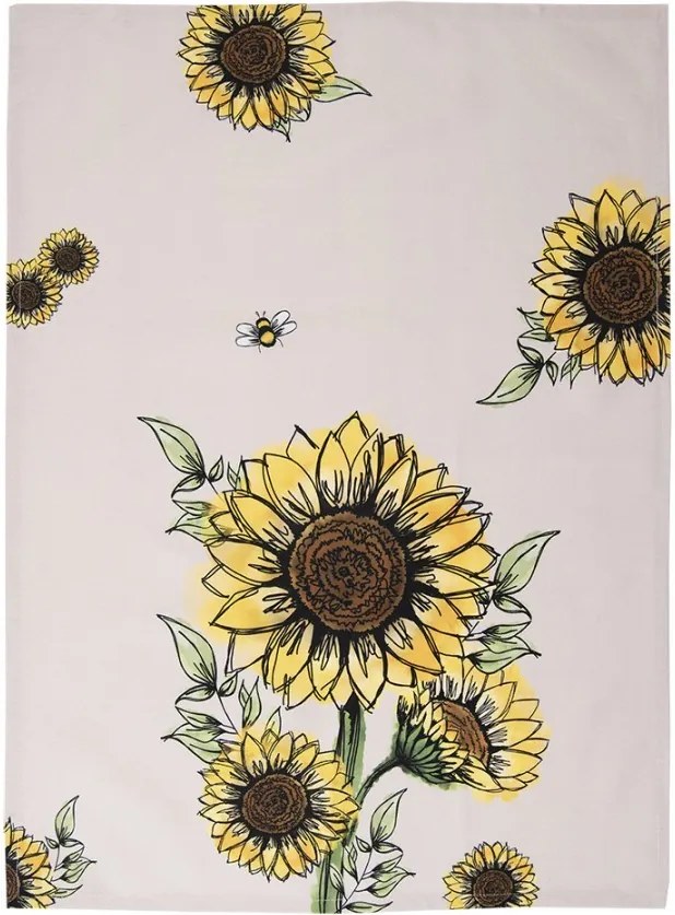 Béžová bavlnená utierka so slnečnicami Sunny Sunflowers - 50*70cm