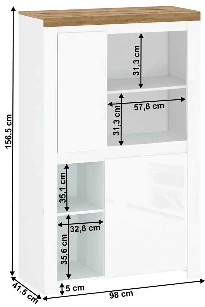 Regál Vilgi 2D (lesk biely + dub wotan). Vlastná spoľahlivá doprava až k Vám domov. 1064653