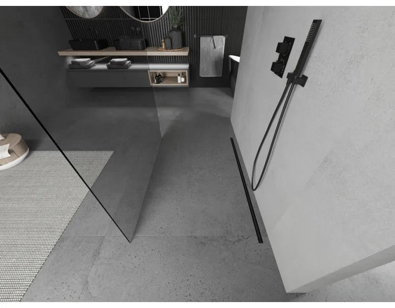 Mexen Kioto, sprchová zástena Walk-In 105 x 200 cm, 8mm číre sklo, čierny profil, 800-105-002-70-00