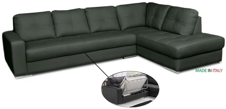 Kožená sedacia súprava s rozkladom na každodenné spanie ALEXIE – rohová, pravá, zelená (green 321)