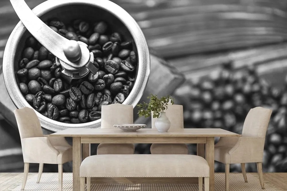 Samolepiaca fototapeta čiernobiely vintage mlynček na kávu - 225x150