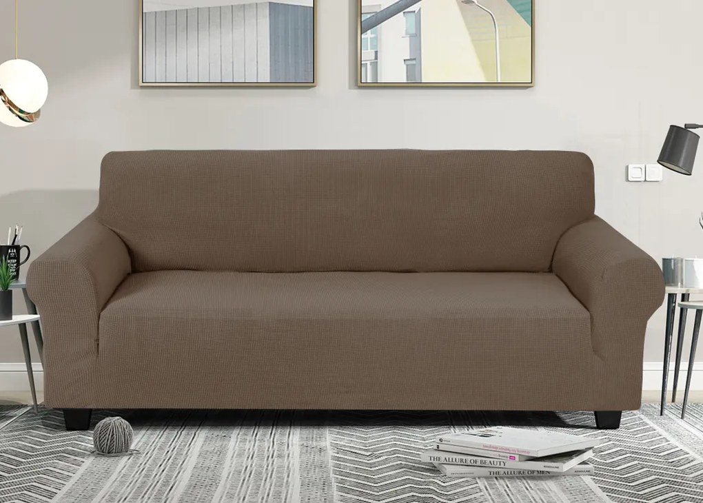 Elastický žakárový poťah na trojmiestnu pohovku BestBerg / svetlohnedá