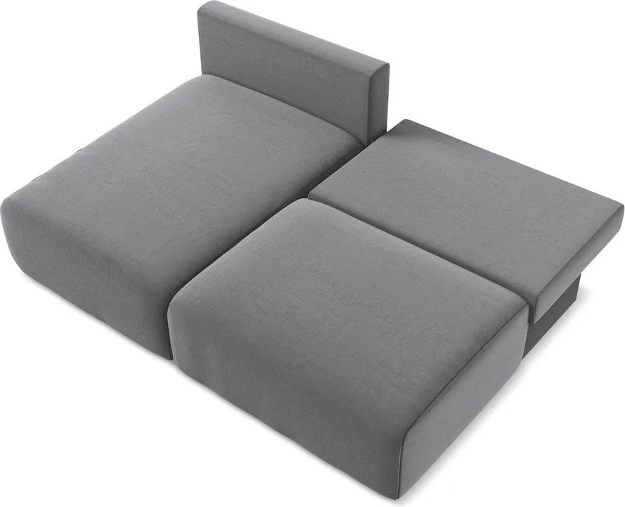 Sivá zamatová rozkladacia/s úložným priestorom rohová pohovka (ľavý roh/s leňoškou) Kalena – Makamii