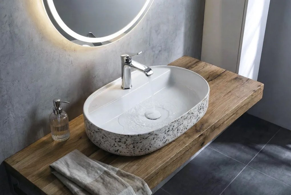 Isvea Isvea, INFINITY OVAL keramické umývadlo na dosku, 60x40cm, terrazzo, 10NF65060-2L-TRZ