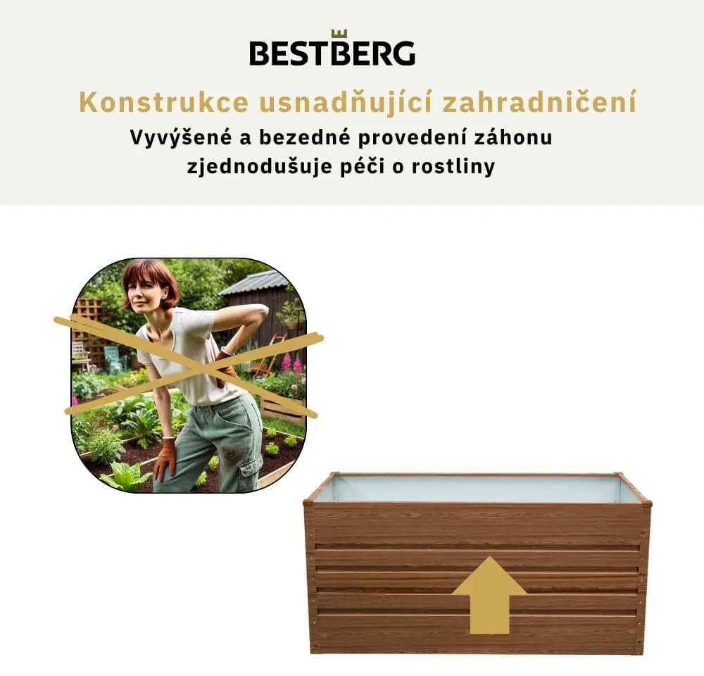 Vyvýšený záhradný záhon BestBerg VZ-1100D / 1100 l / 180 x 90 x 70 cm / červené drevo