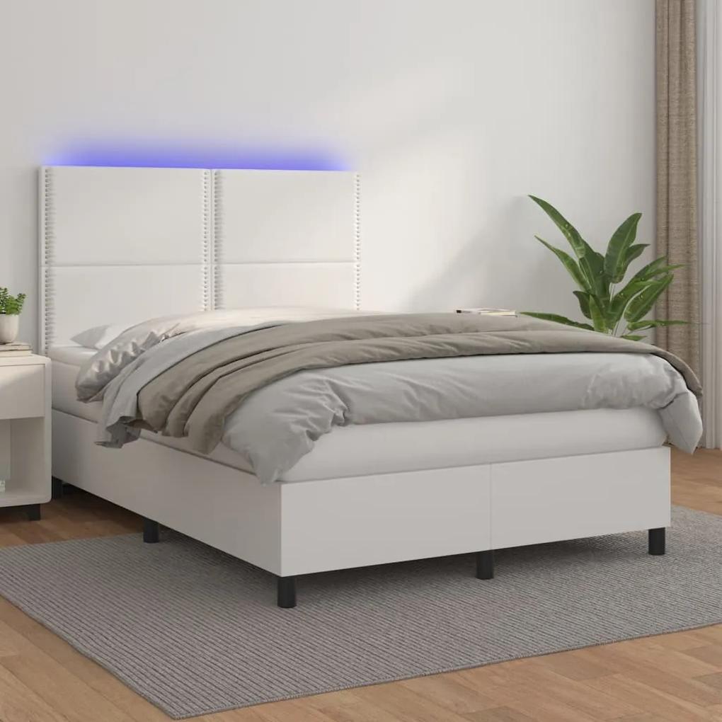 Boxspring posteľ s matracom a LED biela 140x190 cm umelá koža 3135880
