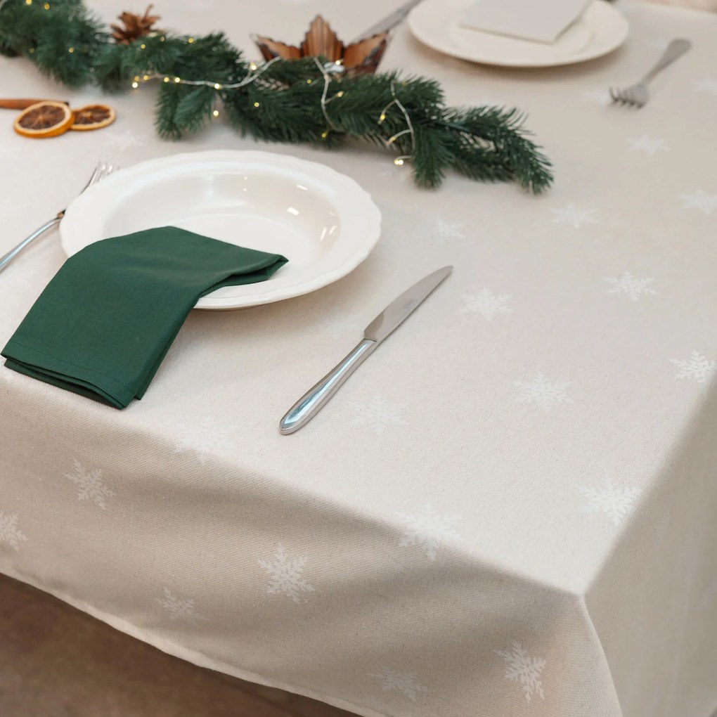 Goldea vianočný hranatý obrus natura – snehové vločky na režnej 120 x 120 cm