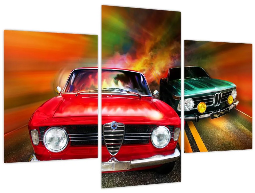 Obraz - Retro závodné autá (90x60 cm)