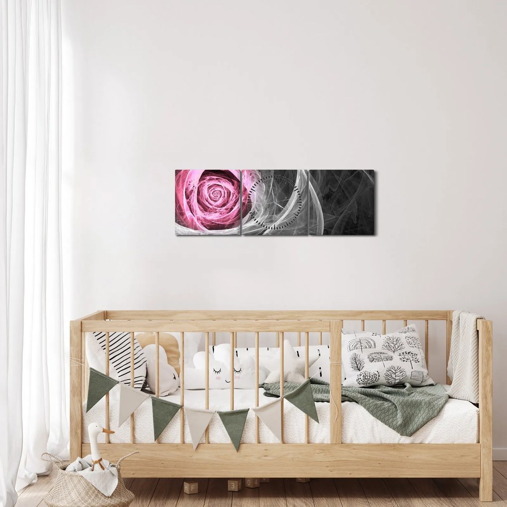 Obraz - Abstraktné ruže, fuchsiová (s hodinami) (90x30 cm)
