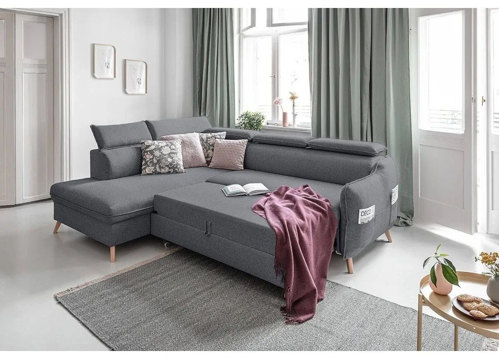 Tmavosivá rozkladacia rohová pohovka (ľavý roh) Sweet Harmony – Miuform