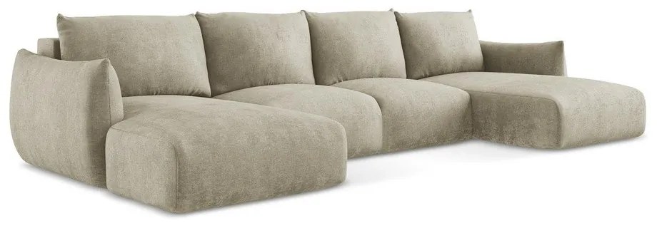 Béžová ženilková rozkladacia rohová pohovka (do tvaru "U") Leila – Makamii