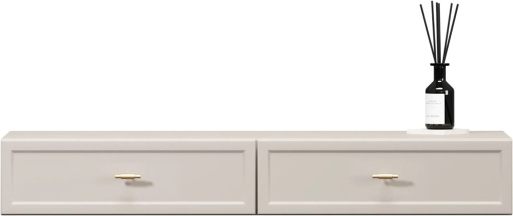 Závesná konzola / toaletný stolík Lorini 100 cm so zásuvkami - kašmír / zlaté úchytky T-bar