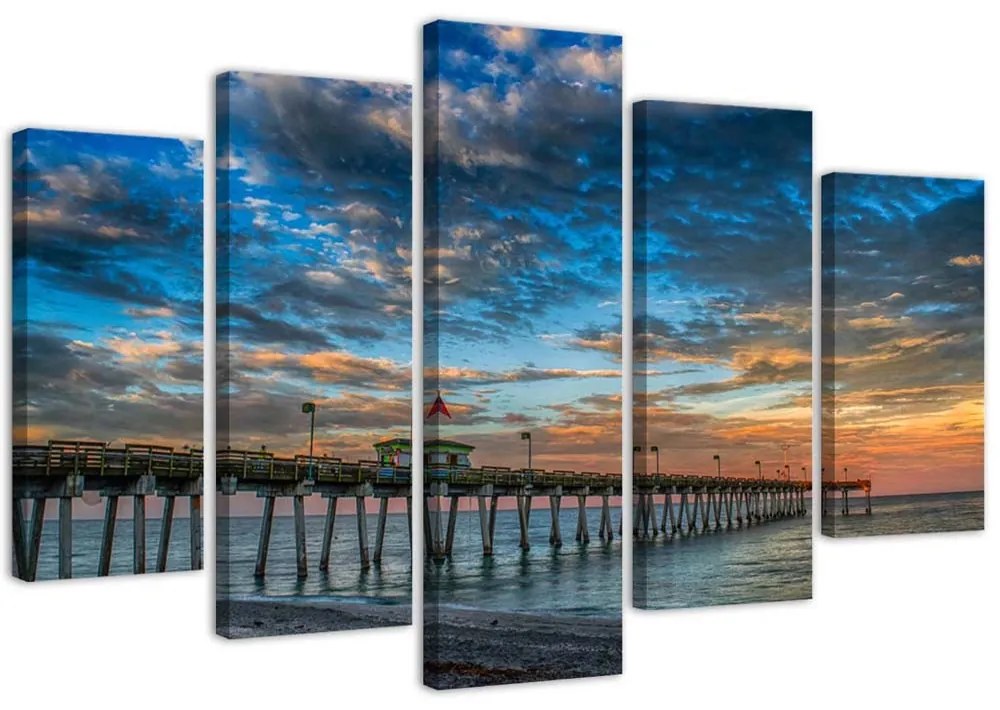 Gario Obraz na plátne Západ slnka na móle - 5 dielny Rozmery: 100 x 70 cm