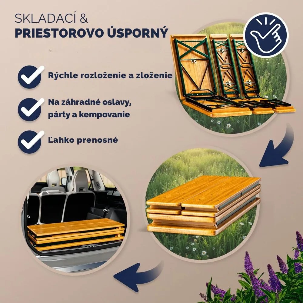Pivný set MAXI sklápateľný, 220cm, prírodná hnedá Jurhan