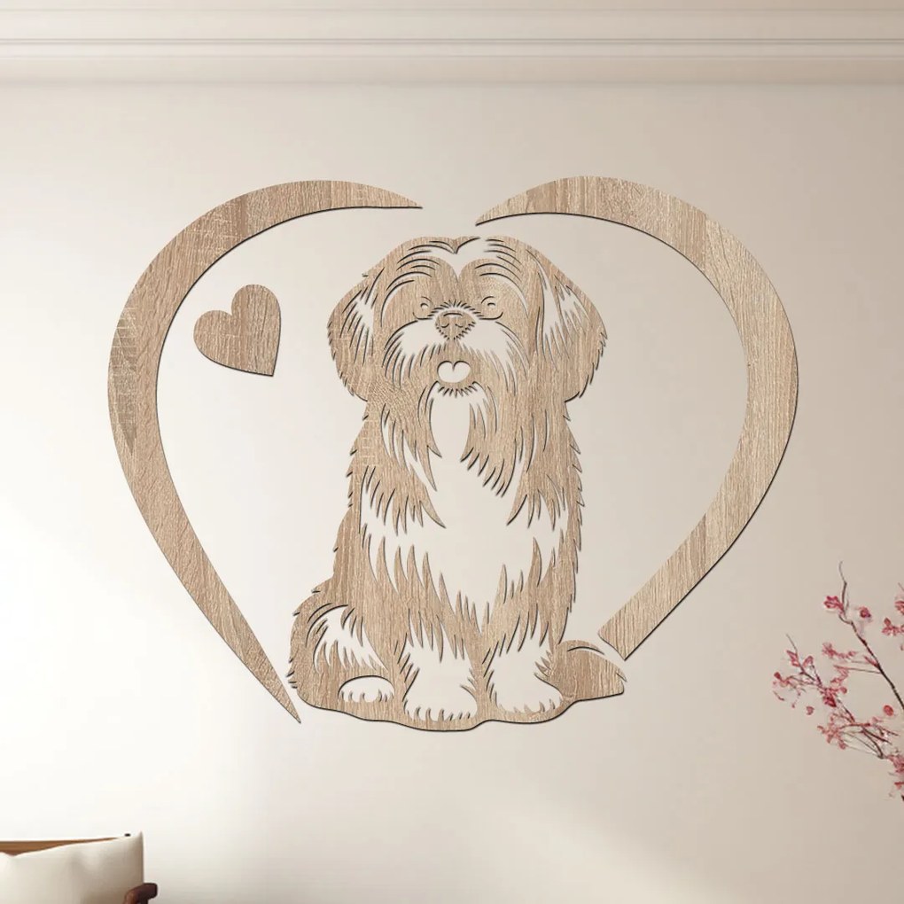 dřevo života Drevený obraz psa Shih Tzu so srdcom Rozmery - cm: 40x32, Zvoľte farbu dekoru: Antracitová