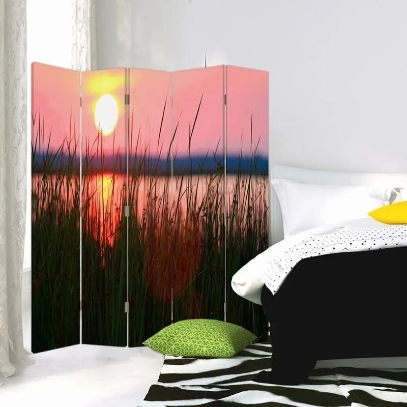 Ozdobný paraván Jezero Sunset Lake - 180x170 cm, päťdielny, obojstranný paraván 360°