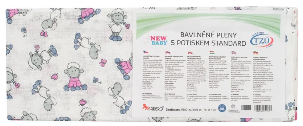 Bavlnené plienky s potlačou NEW BABY 60x80 cm STANDARD 10 ks