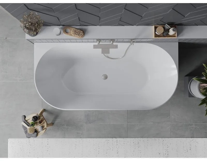 Mexen Oval Slim, voľne stojaca vaňa ku stene, 170 x 80 cm, biela-čierna, oceľový prepad, 52661708075-97