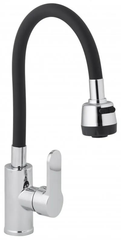 Erga Pogo, stojanková drezová batéria so spŕškou a flexibilným ramenom, čierna-chrómová, ERG-YKA-BZ.POGO-BLK