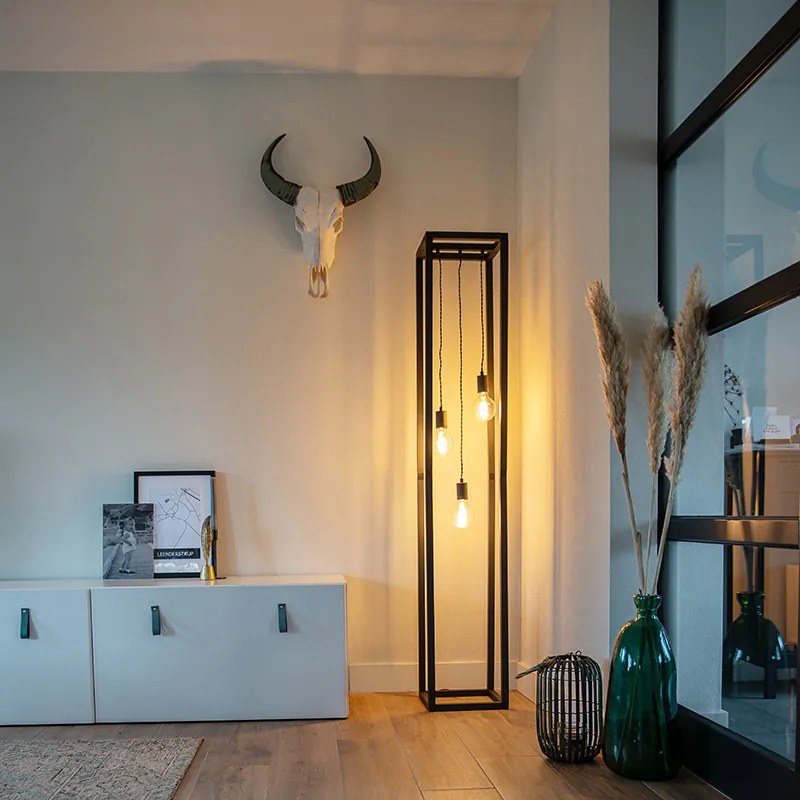 Priemyselná stojaca lampa čierna 3-svetlo - Big Cage