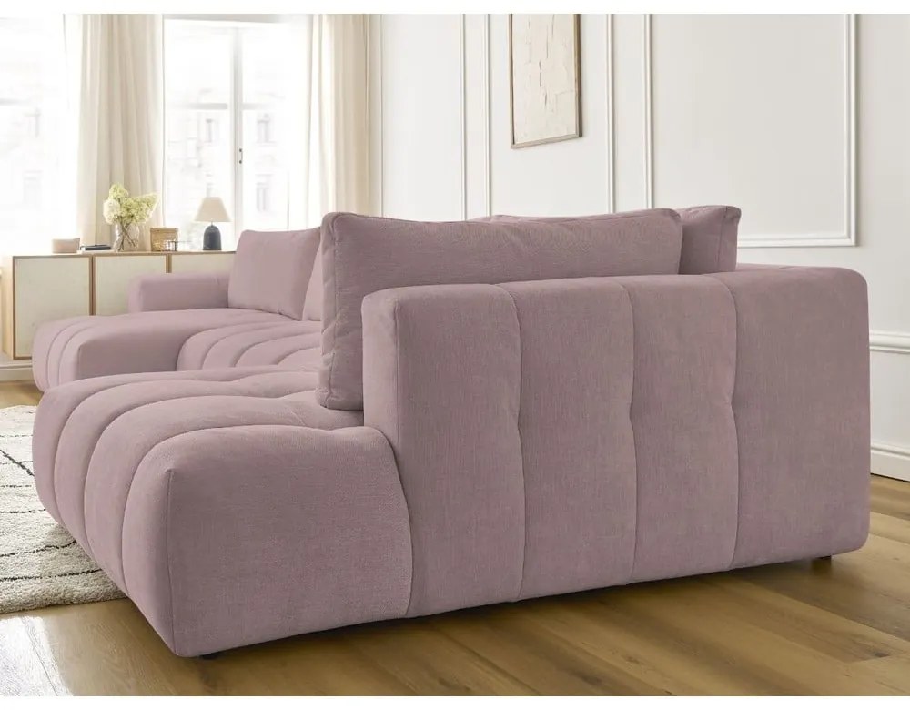 Ružová rozkladacia/s úložným priestorom rohová pohovka (pravý roh/do tvaru "U") Fuji – Bobochic Paris