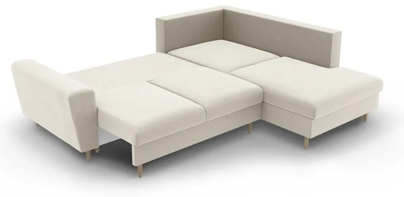 Béžová zamatová rozkladacia/s úložným priestorom rohová pohovka (pravý roh/do L) Kyoto – Cosmopolitan Design