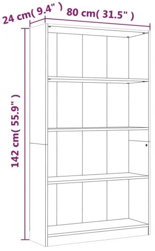 vidaXL 4-poschodová knižnica sivá sonoma 80x24x142 cm spracované drevo-