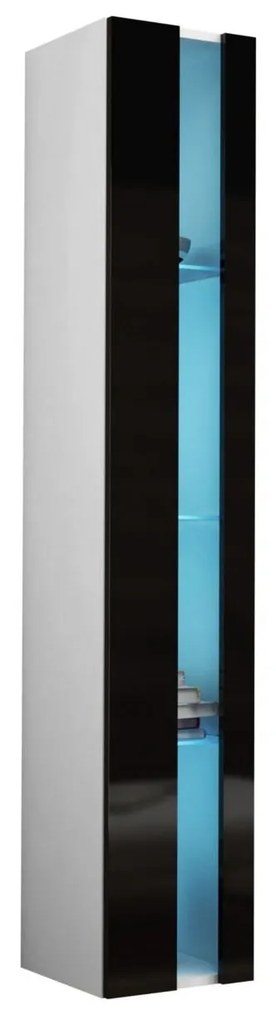 Vitrína 180 Zigo New, Osvetlenie: osvetlenie LED RGB - farebné, Farby: biela / biely lesk