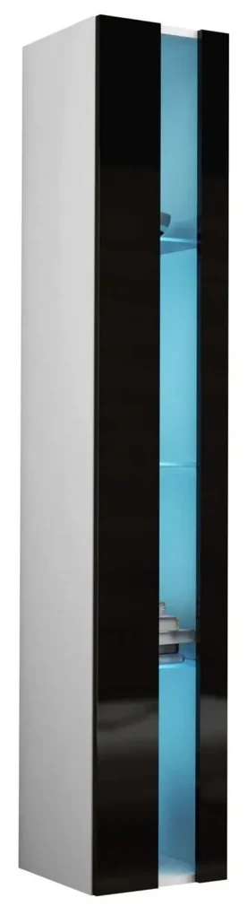 Vitrína 180 Zigo New, Osvetlenie: osvetlenie LED RGB - farebné, Farby: čierny / čierny lesk