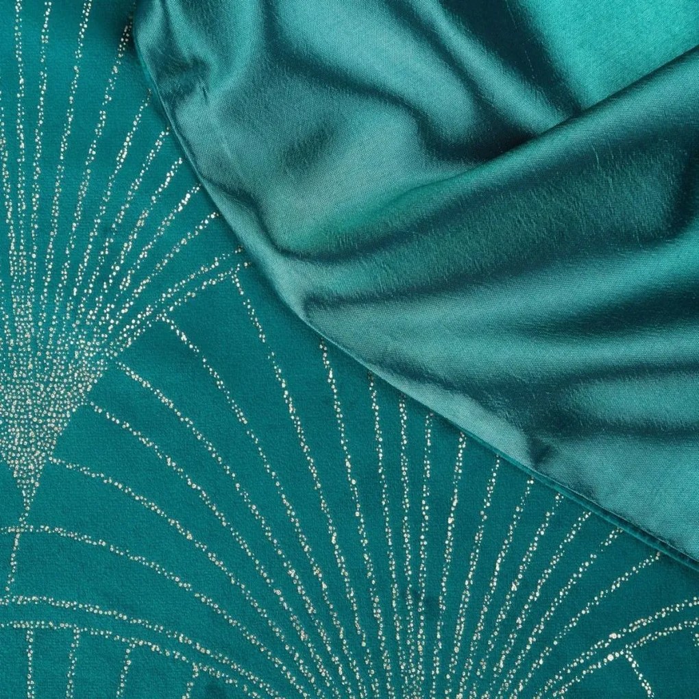 Zamatový stredový obrus s lesklou potlačou tyrkysovej farby