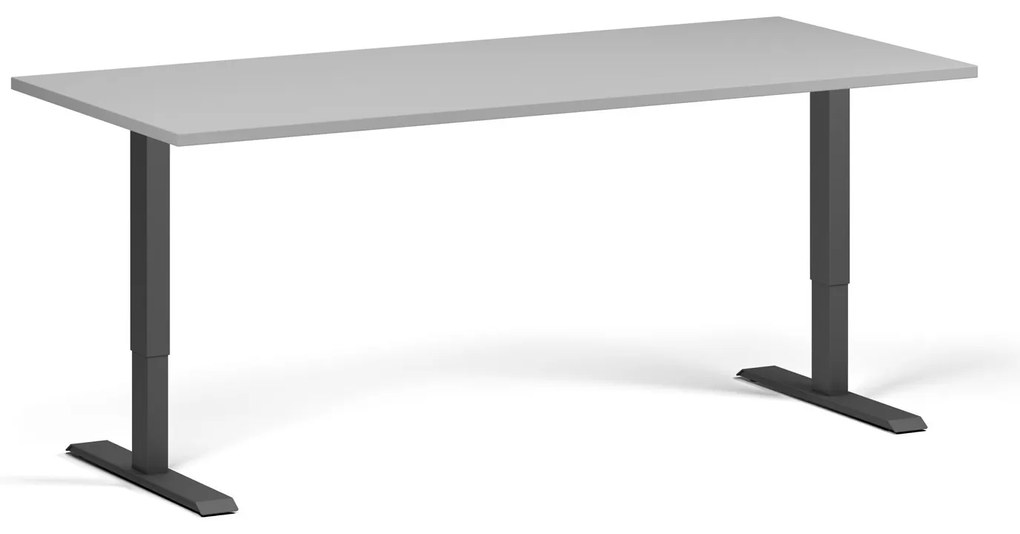 Výškovo nastaviteľný stôl, 180x80 cm, 1 motor, čierna podnož, sivá