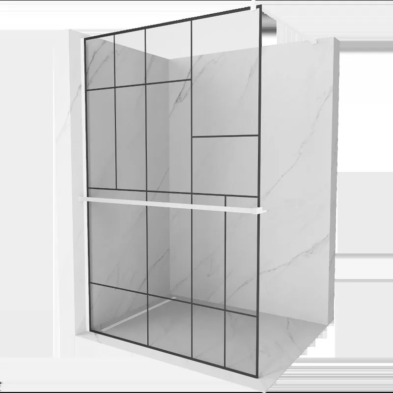 Mexen Kioto+ sprchová stěna s policí Walk-in 90 x 200 cm, černý vzor, bílá - 800-090-121-20-78