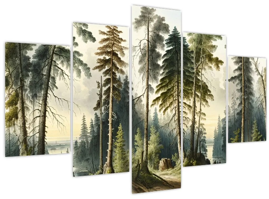 Obraz - Vintage krajina lesov (150x105 cm)