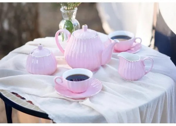 Porcelánová 15-dielna kávová súprava, ružová