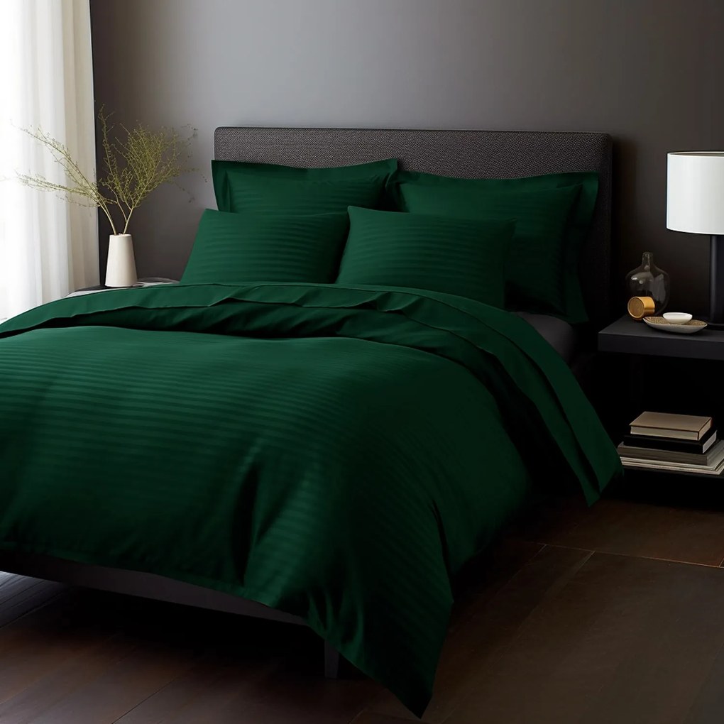 SATÉNOVÉ OBLIEČKY SATYNLOVE EXCLUSIVE CIZGILI 200X220 CM, 2KS 70X80 CM TMAVOZELENÉ