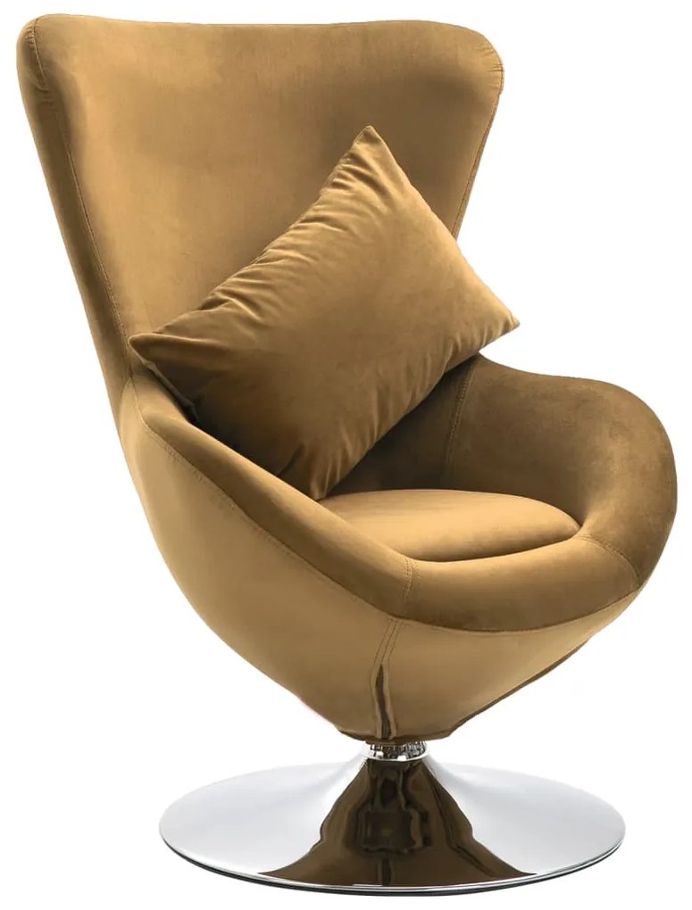 vidaXL Otočná stolička v tvare vajca s vankúšom hnedá zamatová