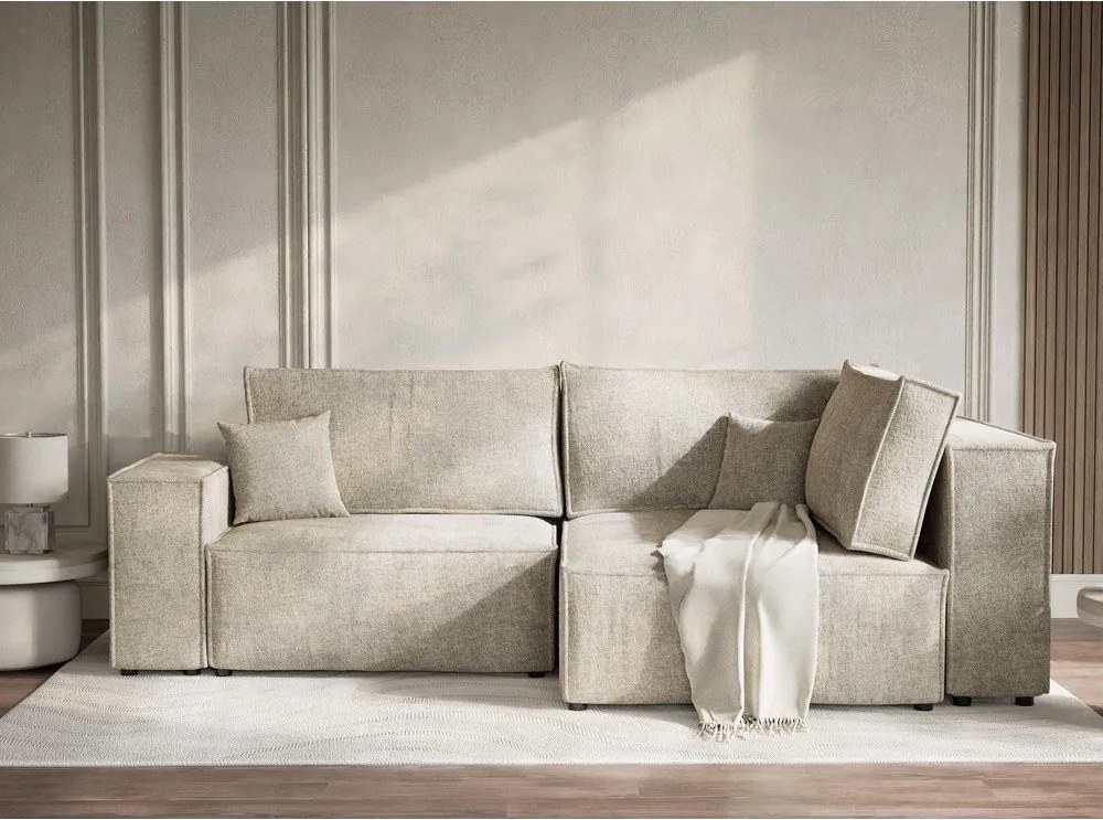 Béžová ženilková rozkladacia/s úložným priestorom rohová pohovka (pravý roh/do L) Tonga – Maison de Rêve