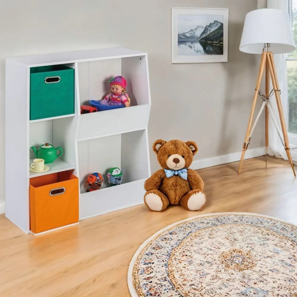 Detský regál s knižnicou a textilnými zásuvkami SPACE, biely