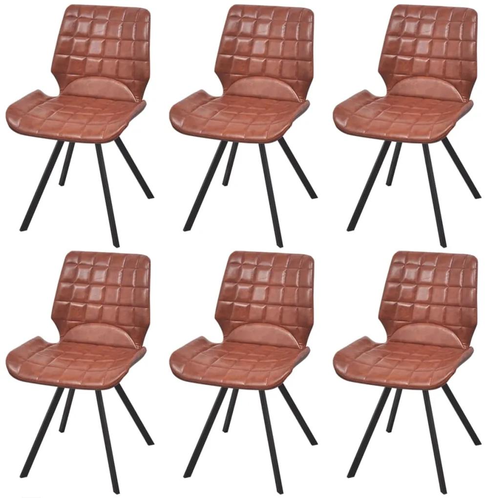 vidaXL Jedálenské stoličky 6 ks, hnedé, umelá koža