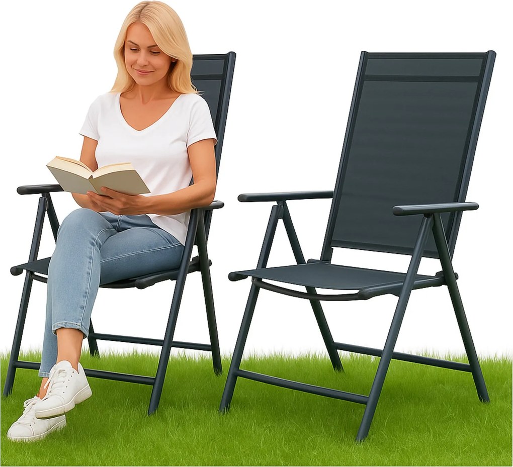 TRENDIE Záhradné stoličky s polohovateľným operadlom sada 2ks sivé