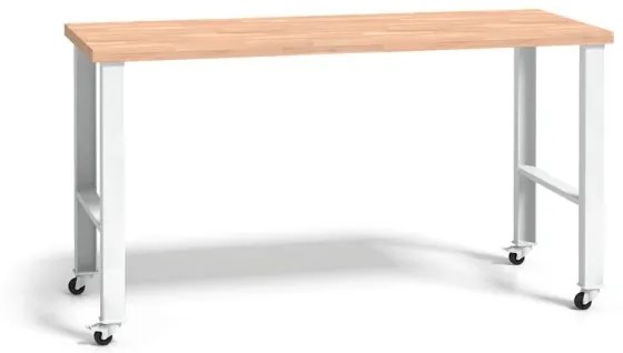 Pojazdný pracovný stôl do dielne WL, buková škárovka, kovové nohy s kolieskami, 1500 mm