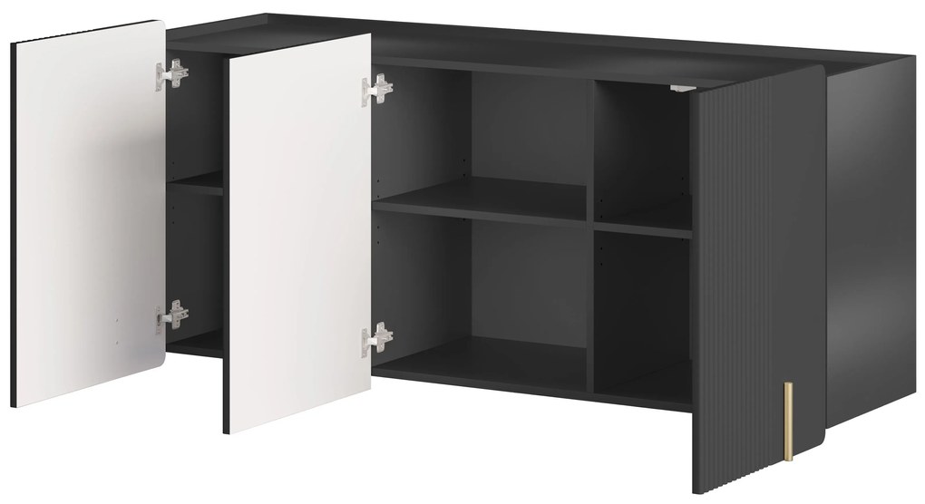 Závesná komoda Malmi 150 cm trojdverová - čierny mat / zlatá
