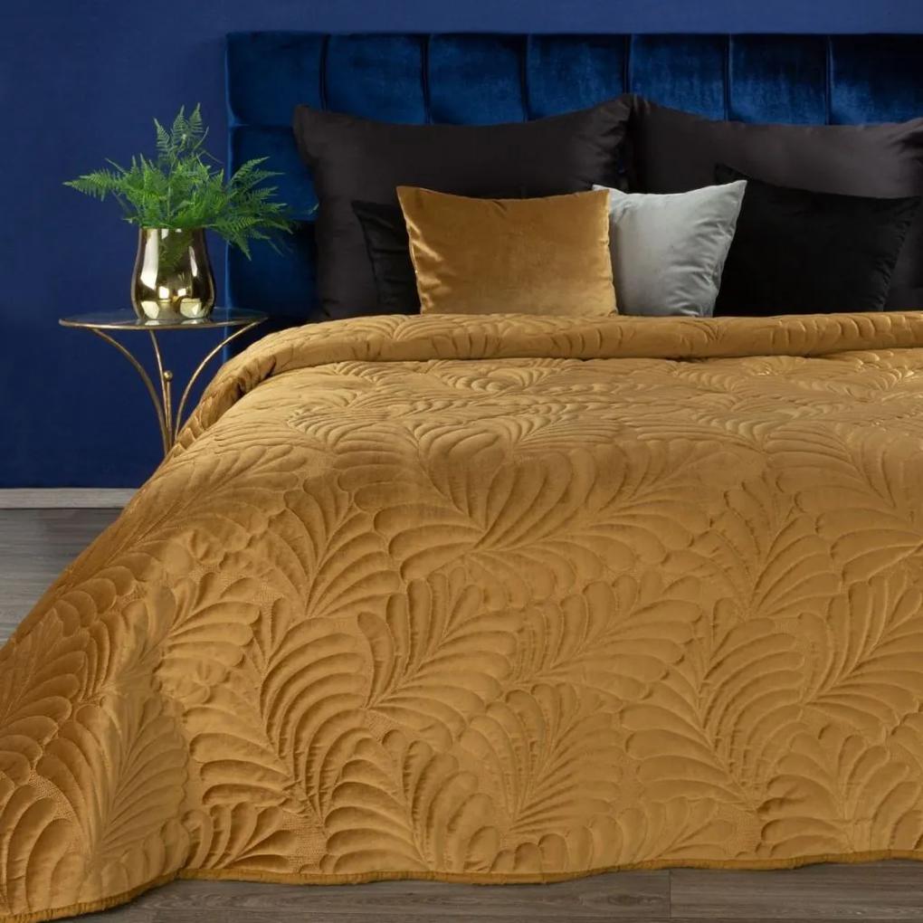 DomTextilu Luxusný zamatový žlto zlatý prehoz na posteľ Šírka: 170 cm | Dĺžka: 210 cm 39948-184018