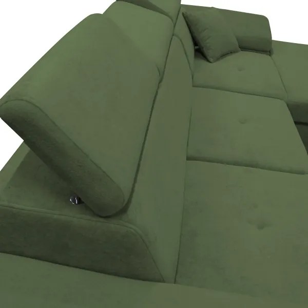 Rozkladacia rohová sedacia súprava s úložným priestorom v tvare L CASTELO, pravostranné prevedenie, zelená