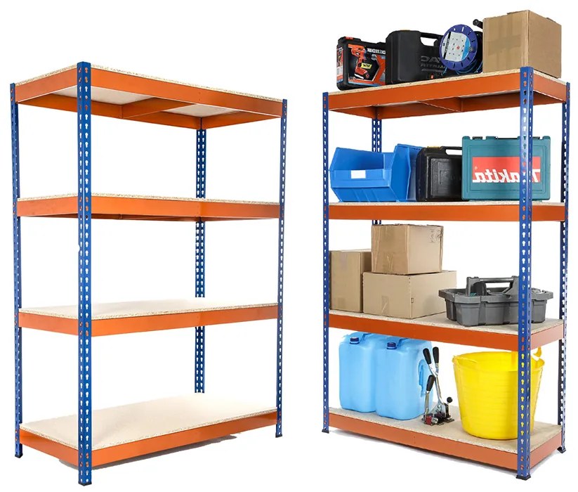 Fistar Regál 1680x1600x700 mm, PROFESIONÁLNY, lakovaný 4-policový, nosnosť 1600 kg - MODRO-ORANŽOVÝ